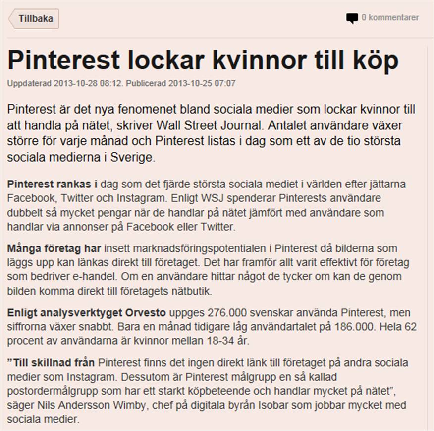 Om Pinterest i Dagens Industri