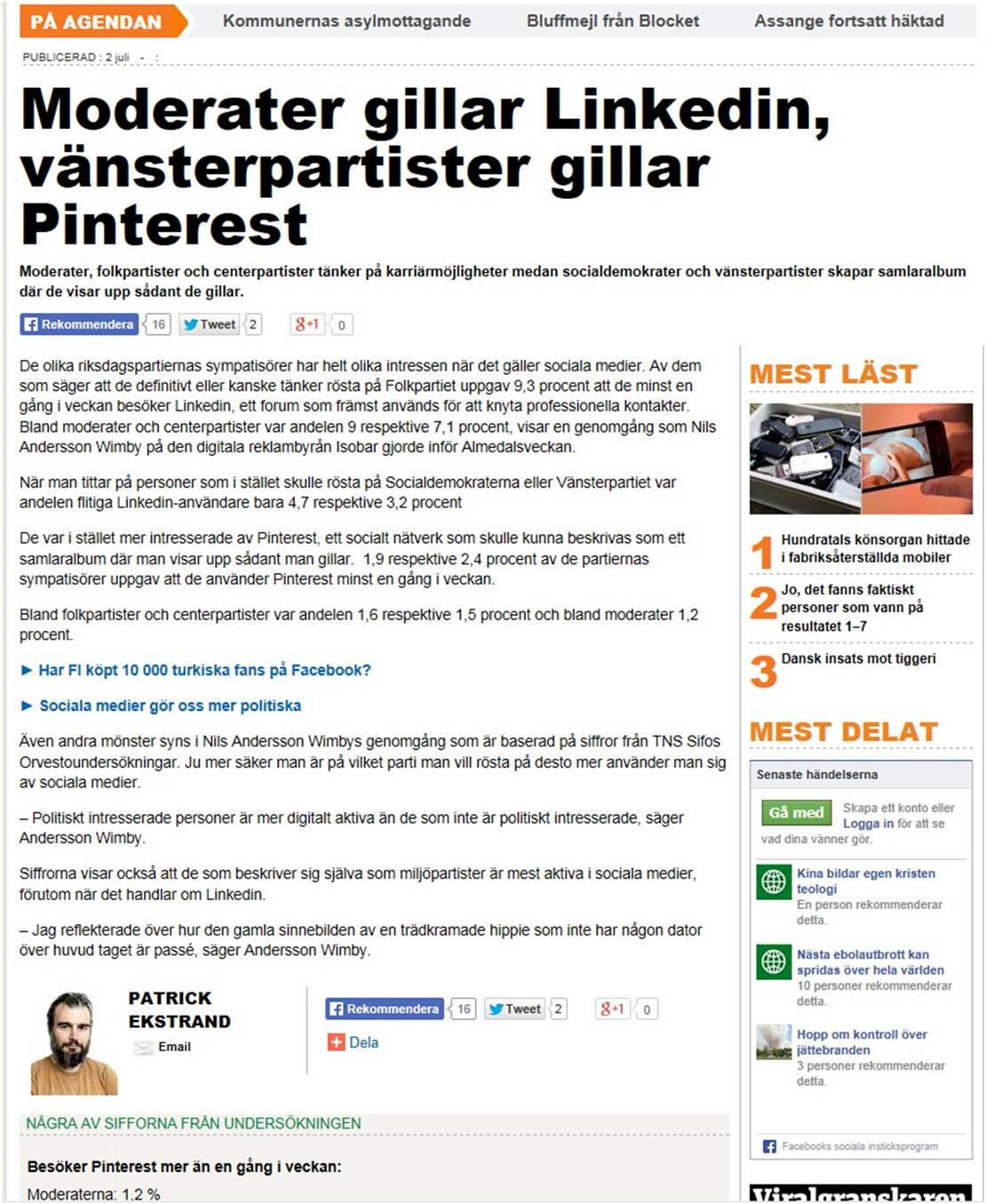 I Metro och Dagensmedia om digital mognad bland partier
